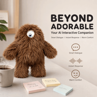 Nouveauté 2026 : Peluche intelligente IA monstre à une œille, marron et poilue, pour enfants – Outil d'éducation précoce et cadeau