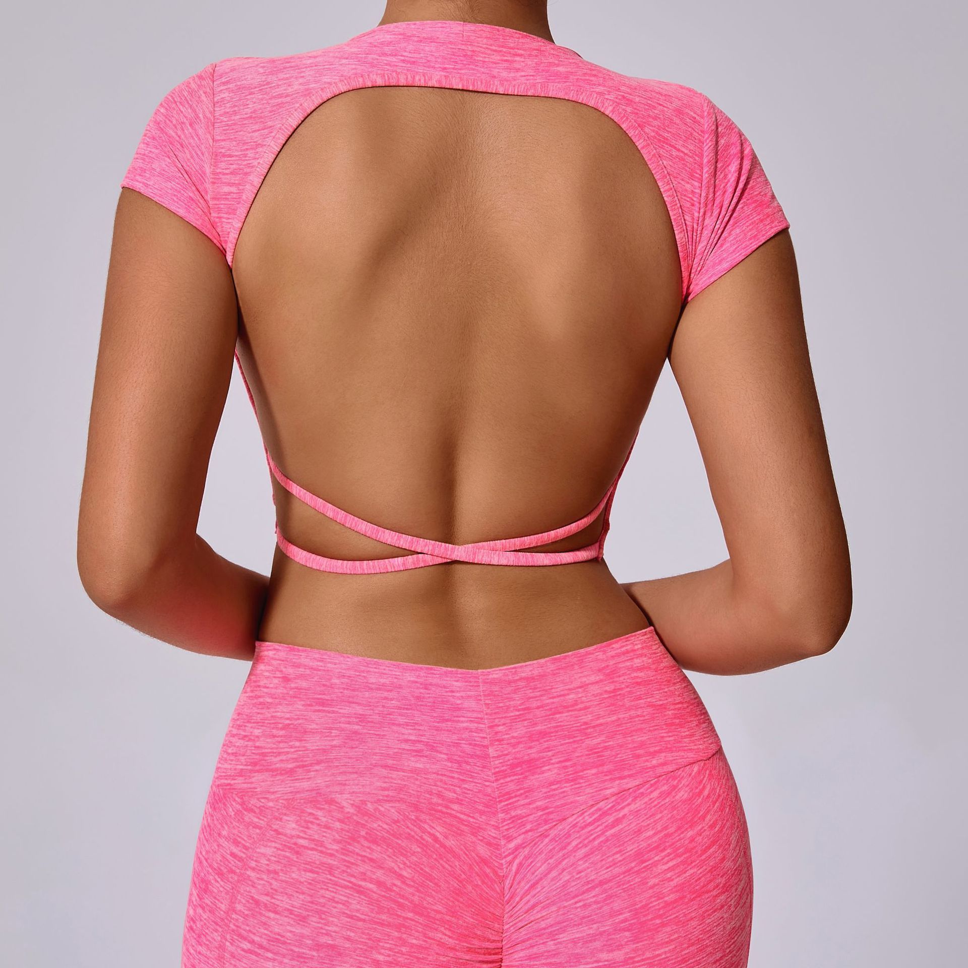 Wholesale Custom Logo Quick-Drying Back Crop Top Short Sleeve Workout Yoga Shirt Women Fitness Workout Tops Gym Sportswear