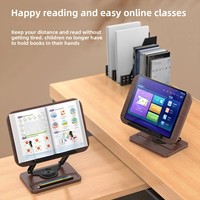 Support de lecture en bois réglable en hauteur, rotatif à 360 degrés, avec pince élastique pour livre et support pour iPad, pour utilisation sur bureau