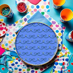 ชุดอุปกรณ์จัดงานวันเกิดเด็กผู้หญิง DAMAI สีฟ้าชมพู โบว์ผูก ผ้าเช็ดปาก แก้ว จาน ชามกระดาษแบบใช้แล้วทิ้ง - Product Image 1