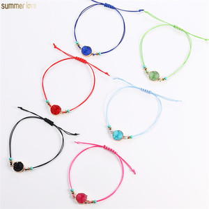 สร้อยข้อมือเชือกเคลือบขี้ผึ้ง6สีสำหรับผู้หญิงผู้ชาย,ทำด้วยมือบัตร <span class=keywords><strong>Wish</strong></span> Charm ลูกปัดสแตนเลส - Product Image 1