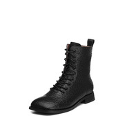 Kustom gaya baru kualitas tinggi kulit domba zip up sepatu hak pendek sepatu untuk wanita ukuran besar bulu tetap hangat