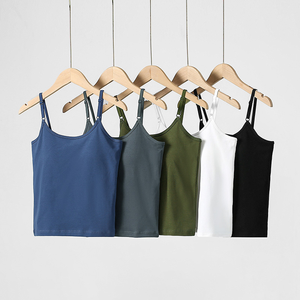 Top a canotta a <span class=keywords><strong>spalline</strong></span> <span class=keywords><strong>sottili</strong></span> regolabili <span class=keywords><strong>con</strong></span> imbottitura sul petto senza maniche canottiere sportive Casual da donna. - Product Image 2