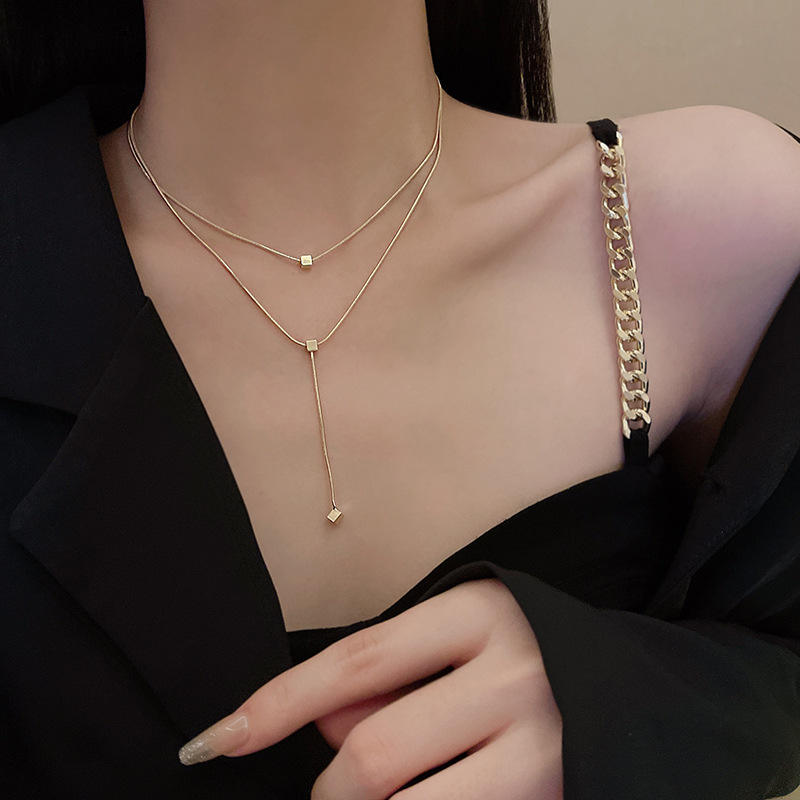Simple Wild Double Layer Necklace Light Luxury Fashion Necklace Temperament  Internet Celebrity Clavicle Chain