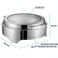 Ensemble de buffet chauffant à gaz en acier inoxydable avec couvercle en verre rond, capacité 6L, pour traiteur et mariages