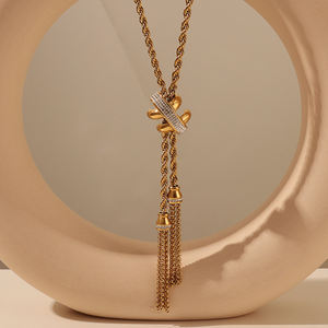 Collana di nappe a catena Vintage in acciaio inossidabile con lastricato di diamanti placcato oro <span class=keywords><strong>Monet</strong></span> Damita gioielli da donna - Product Image 5