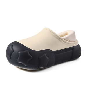 Caiqi Winter Cotton Slippers Fleece Lined Thickened Mid <b>Heel</b> Waterproof Non Slip <b>Closed</b> <b>Toe</b> Home Shoes - Product Image 5