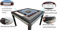 Table de Mahjong Automatique Moderne en Verre Noir et Bois, Modèle Skyline Elite 30, Machine Électrique Pliante, 4 Joueurs, Mélangeur Silencieux, OEM