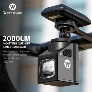 Luz Delantera para Bicicleta WEST BIKING, 5000mAh, Recargable Tipo-C, 2000LM, Haz de Luz Cortado, Control Remoto Inalámbrico, LED, para Bicicleta de Montaña y Carretera - Product Image 1