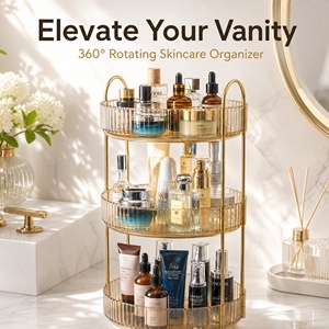 Organizador de Cosméticos Giratorio Redondo de Lujo 360 °   Estante de Almacenamiento Giratorio para Baño, para Uso Doméstico - Product Image 1