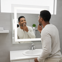 Nouveautés : Miroir de salle de bain standard américain avec capteur tactile, fonction anti-buée, CCT 3000K-6000K, miroir mural personnalisé pour hôtel