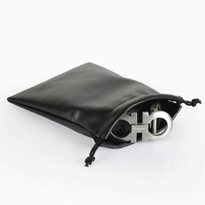 Custom Print Logo Black PU Leather <b>Drawstring</b> <b>Pouch</b> Waterproof Leather Earphone Jewelry <b>Drawstring</b> Bag - Product Image 4
