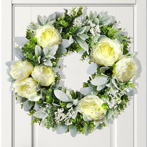 Ghirlanda per Porta 2026 da 20 Pollici con Rose Bianche Artificiali, Peonie, Bosso ed Eucalipto per Interni ed Esterni, Finestre, Decorazioni per Matrimoni in Stile Rustico - Product Image 3