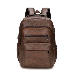 Popular College Student <b>Backpack</b> Men Travel Waterproof Soft PU Leather 15.6 Inch <b>Laptop</b> <b>Backpacks</b> With USB - Product Image 6