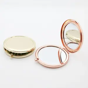 Double-Sided Rose Gold Metal Pocket Mirror Portable Travel Metal Makeup Hand Mirror Round Mini Pocket Mirror