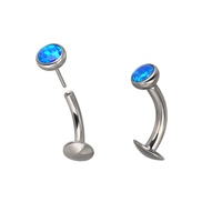 Penjualan laris cincin kancing perut dasar cembung mengambang tanpa benang Pin dorong Titanium dengan Set Bezel perhiasan tubuh tindik atas Opal CZ
