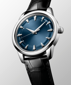 Montre de ville en acier inoxydable avec cadran vert, index en or rose et bracelet en cuir noir gaufré croco Longinesing - Product Image 5