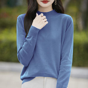 Pull en tricot de coton pour femme, col semi-montant, coupe ample, épaisseur moyenne, respirant, automne-hiver - Product Image 3