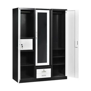 Muebles Guardarropa Metal <span class=keywords><strong>De</strong></span> Dormitorio 3 Puertas Y Espejo, Armario Con Cerradura Y Cajon Barra Para <span class=keywords><strong>Ropa</strong></span>,Gabinete <span class=keywords><strong>De</strong></span> Oficina - Product Image 4