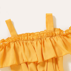 Fabricante de Ropa para Niños, Vestidos de Fiesta de Algodón Puro Amarillo sin Mangas con Hombros Descubiertos para Niñas, de China - Product Image 2