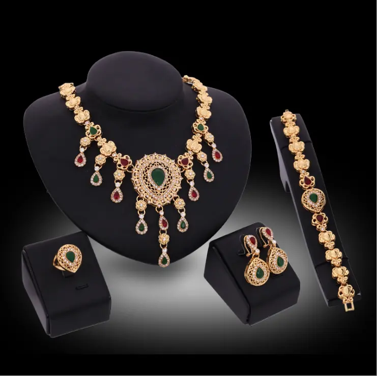 luxury women gold jewelry african style crystal jewelry set necklace for brides wholesale