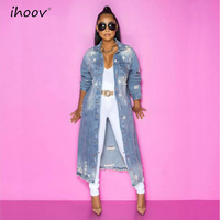 Manteau long extérieur matelassé pour femmes 2022 automne mode déchiré Denim Jean veste avec bout à bout caractéristique tricoté pour la saison d'automne