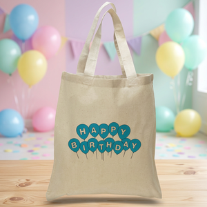 Bolsa de Regalo Ecológica de Feliz Cumpleaños con Globos, 100% Lona de Algodón (15x16 Pulgadas) para Celebraciones - Product Image 3