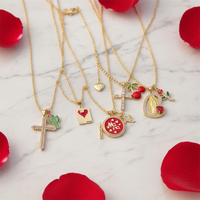 Collier en or 18 carats plaqué or avec plusieurs zircons, style couple, motif cerise Madonna, style classique et minimaliste