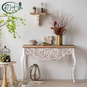Mesa Consola Tallada de Estilo Americano con Tapa de Madera, Decoración Hecha a Mano para Entrada, Diseño Retro - Product Image 1