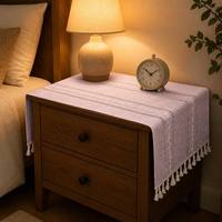 TY Chemin de table style vintage en tissu uni avec pompons - Décoration intérieure durable et éco-responsable