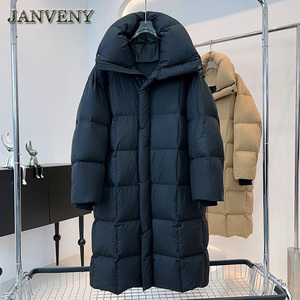 JANVENY 2024 Manteau d'hiver long <span class=keywords><strong>ultra</strong></span> épais en duvet pour femme Broderie de lettres Casual Chaud Blanc Duvet de canard imperméable Parkas - Product Image 3