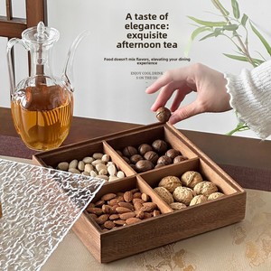 Contenedor de Alimentos Rectangular de Madera de Nogal Estilo Chino con Tapa y Compartimentos Divididos, Diseño Moderno y Minimalista de Alta Calidad para el Hogar - Product Image 1