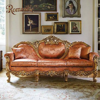Mobilier baroque élégant et classique de salon Canapé Rococo à dossier souple en bois massif sculpté à la main en tissu orange romantique