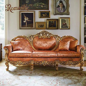 أثاث غرفة المعيشة الكلاسيكي الأنيق ، أثاث باروكي مخصص من الخشب الصلب ، منحوت يدويًا ، قماش برتقالي رومانسي ناعم ، أريكة روكوكو مسند ظهر - Product Image 3