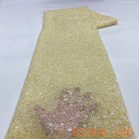Tissu en dentelle brodée à sequins 100% polyester, tissu perlé écologique pour robes de mariée et vêtements de luxe, largeur 130 cm