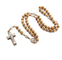 Chapelet en bois Komi vintage avec centre Vierge Marie, perles, croix, crucifix, pendentif, bijoux de prière, collier