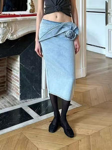 2025 nuevo vestido Midi vaquero informal para mujer Y2K Primavera Verano desgastado aspecto lavado flores tridimensionales naturales para otoño - Product Image 6