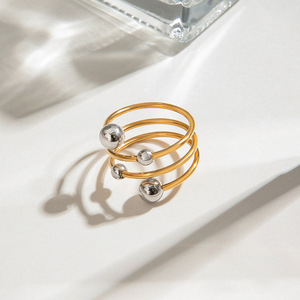 Three Layer <b>Adjustable</b> Spherical <b>Ring</b> Gold And <b>Silver</b> Color Blocking Geometric Design Unisex Jewelry Gift - Product Image 3