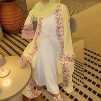 RO9122 Vêtements musulmans élégants pour femmes, abaya brodée à manches longues, kimono modeste à ouverture sur le devant, imprimé floral islamique, abaya Dubaï