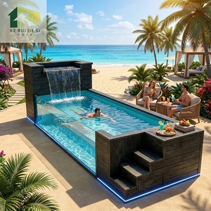 Grande <span class=keywords><strong>piscine</strong></span> hors sol en verre, bois et acrylique, avec fenêtre en verre, pour jardin extérieur, spa en fibre de verre - Product Image 1