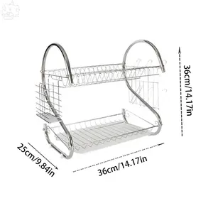 Égouttoir à vaisselle <span class=keywords><strong>double</strong></span> couche en forme de S avec porte-ustensiles et <span class=keywords><strong>bac</strong></span> de drainage pour évier de cuisine - Product Image 5