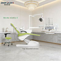 Fauteuil dentaire moderne RX-DU-X3(R5)-T à montage supérieur avec systèmes de commande principal/secondaire, chauffe-eau, frein à air et plateau pour clinique dentaire moderne