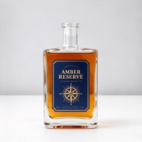 Bouteille en verre carrée de 500 ml et 750 ml, transparente, vide, recyclable, de qualité alimentaire, à joint hermétique, pour whisky, brandy, gin, avec bouchon en liège – Offre Spéciale