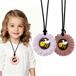 Pendentif sensoriel en silicone personnalisé Tournesol Abeille avec chaîne en corde pour enfants, idéal pour la dentition, le TDAH, l'autisme et la stimulation orale - Vente en gros - Product Image 3