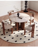 Ensemble table et chaises de salle à manger en bois massif moderne avec table ronde en pierre de porcelaine calcaire, durable et stable pour les petites maisons