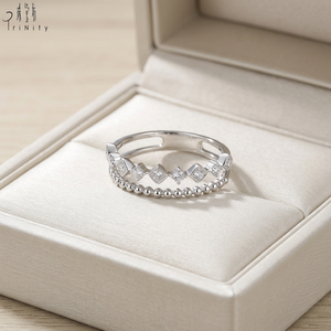 Anillo Apilable de Calidad Excepcional para Uso Diario, Joyería Delicada Hecha a Mano, Anillo de Oro Blanco Sólido de 18K con Diamantes Naturales Reales - Product Image 5