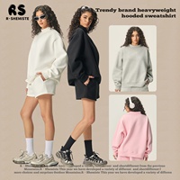 Ensemble short et sweat-shirt à col roulé en polaire épaisse pour femme RS, style américain décontracté, polyester/coton