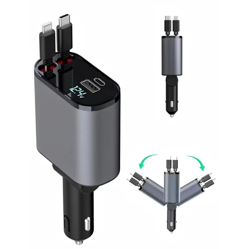 100W 스마트 자동차 충전기 LED 디지털 디스플레이 PD USB 4 in 1 초고속 웰도트 개폐식 전화 충전