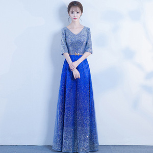 Women's Choir Performance <b>Dress</b> Long Skirt Glitter Print Polyester Spring 2025 Stage Wear Elegant <b>Dance</b> Costume - Product Image 2