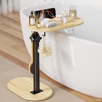 Étagère de rangement multifonctionnelle en bambou pour baignoire, table de pique-nique pliable et portable avec support pour téléphone et tablette